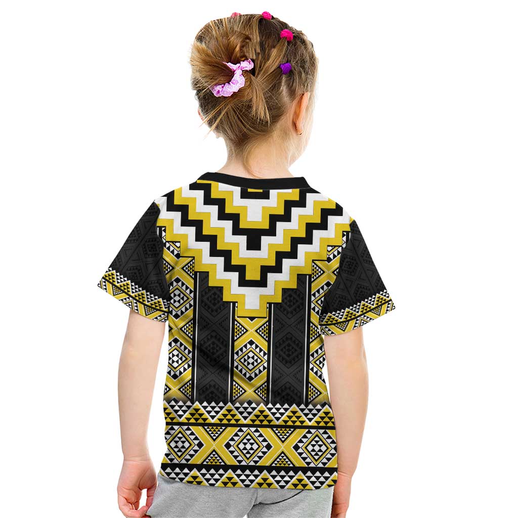 Yellow Taniko Aotearoa Kid T Shirt Niho Taniwha Mix Poutama