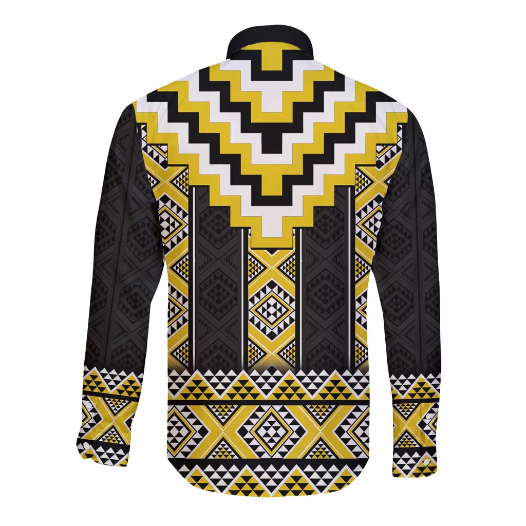 Yellow Taniko Aotearoa Long Sleeve Button Shirt Niho Taniwha Mix Poutama