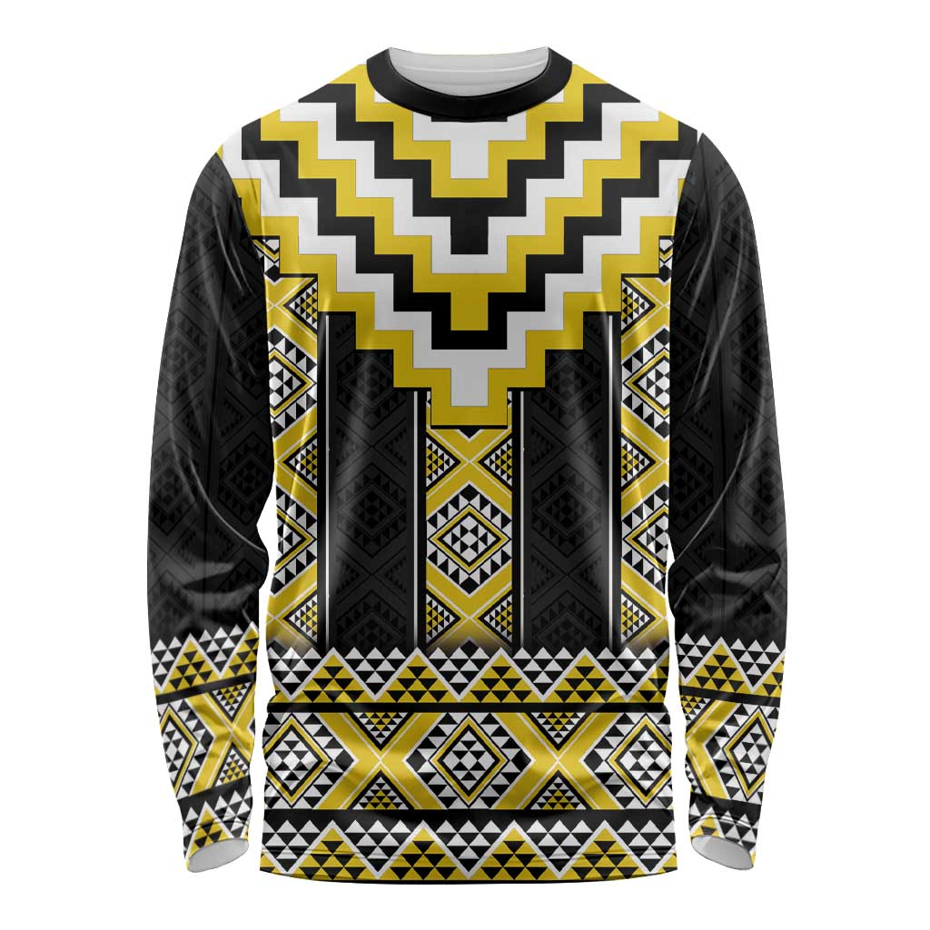 Yellow Taniko Aotearoa Long Sleeve Shirt Niho Taniwha Mix Poutama