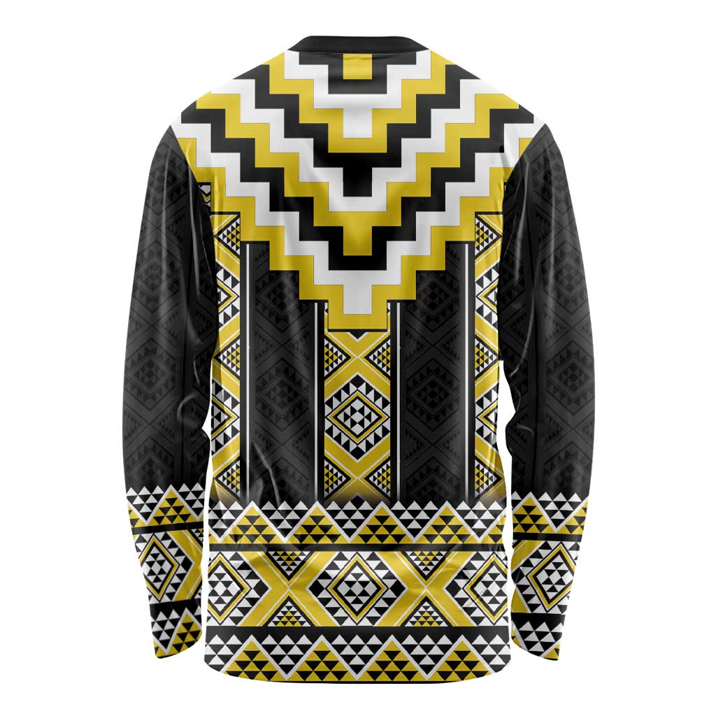 Yellow Taniko Aotearoa Long Sleeve Shirt Niho Taniwha Mix Poutama