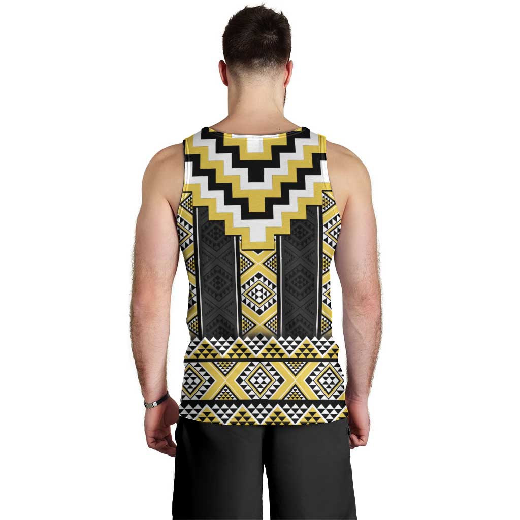 Yellow Taniko Aotearoa Men Tank Top Niho Taniwha Mix Poutama