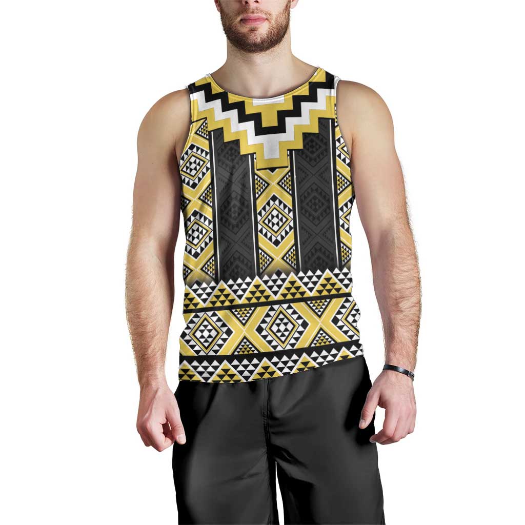 Yellow Taniko Aotearoa Men Tank Top Niho Taniwha Mix Poutama