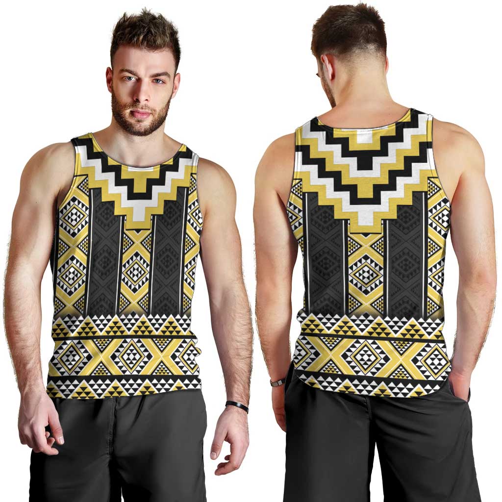 Yellow Taniko Aotearoa Men Tank Top Niho Taniwha Mix Poutama