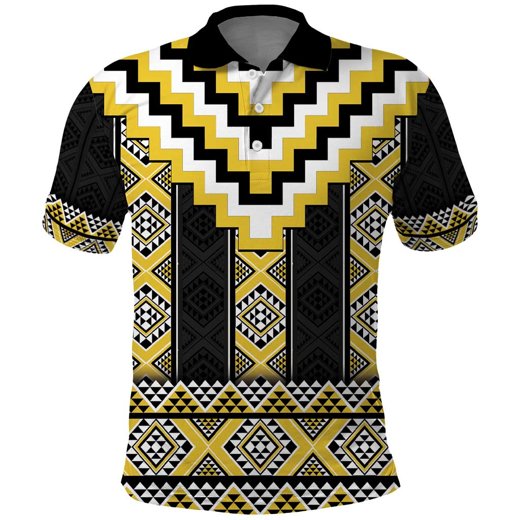 Yellow Taniko Aotearoa Polo Shirt Niho Taniwha Mix Poutama