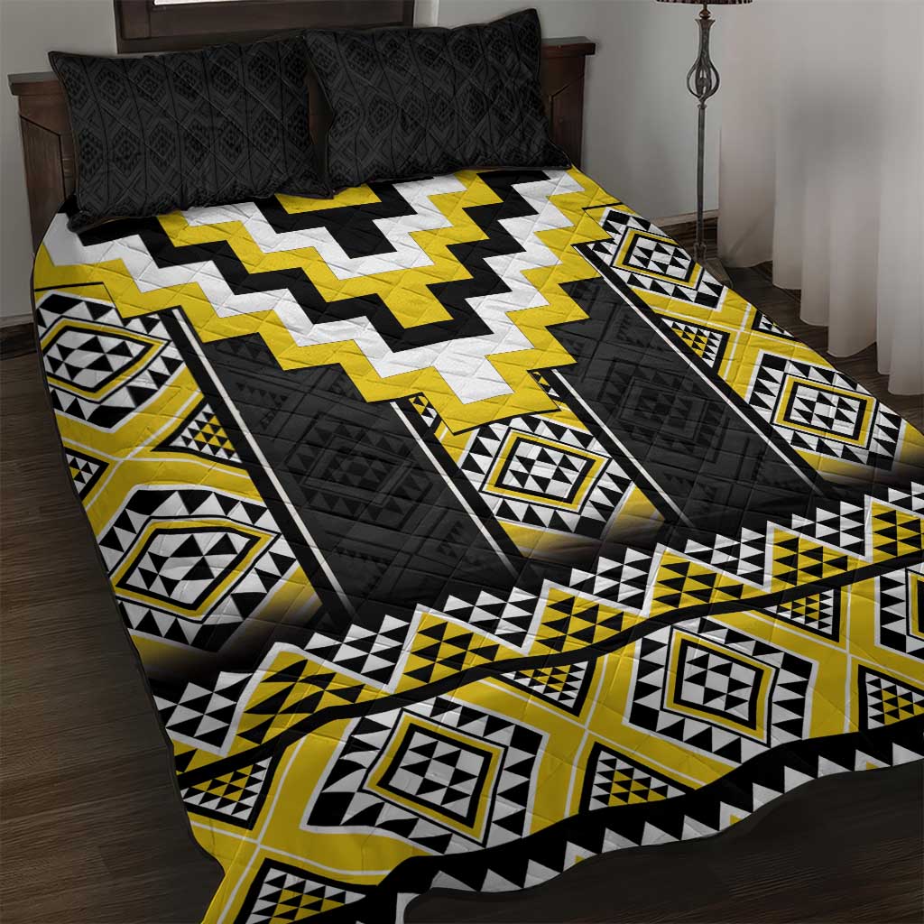 Yellow Taniko Aotearoa Quilt Bed Set Niho Taniwha Mix Poutama