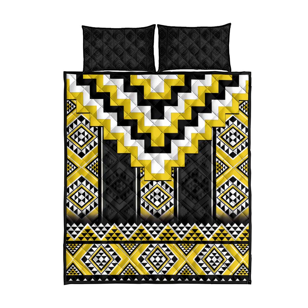 Yellow Taniko Aotearoa Quilt Bed Set Niho Taniwha Mix Poutama