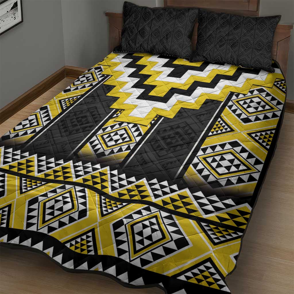 Yellow Taniko Aotearoa Quilt Bed Set Niho Taniwha Mix Poutama