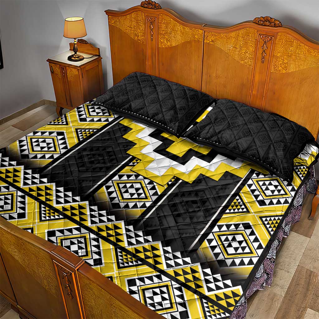 Yellow Taniko Aotearoa Quilt Bed Set Niho Taniwha Mix Poutama