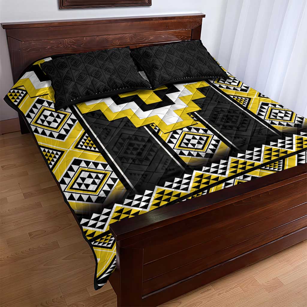 Yellow Taniko Aotearoa Quilt Bed Set Niho Taniwha Mix Poutama