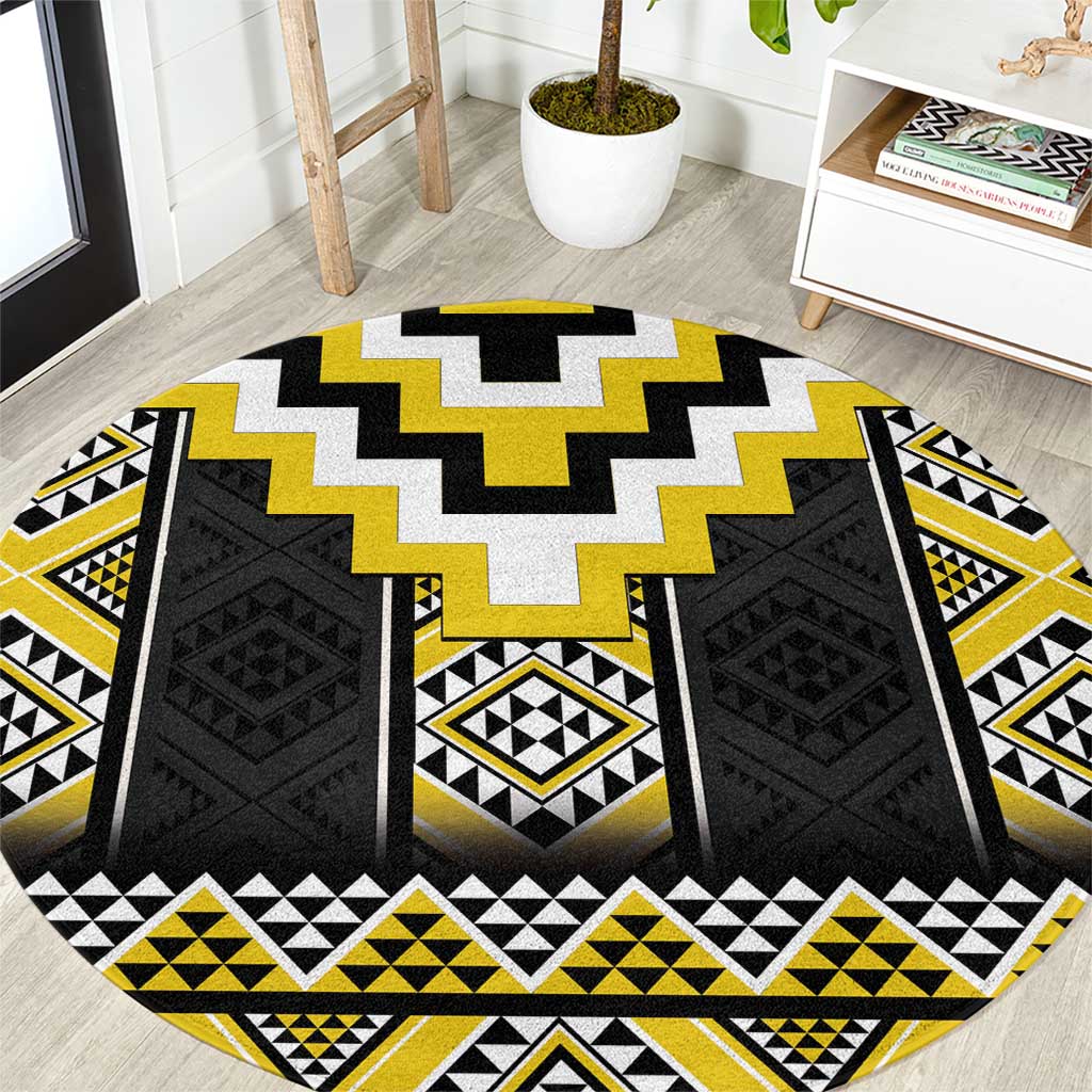 Yellow Taniko Aotearoa Round Carpet Niho Taniwha Mix Poutama