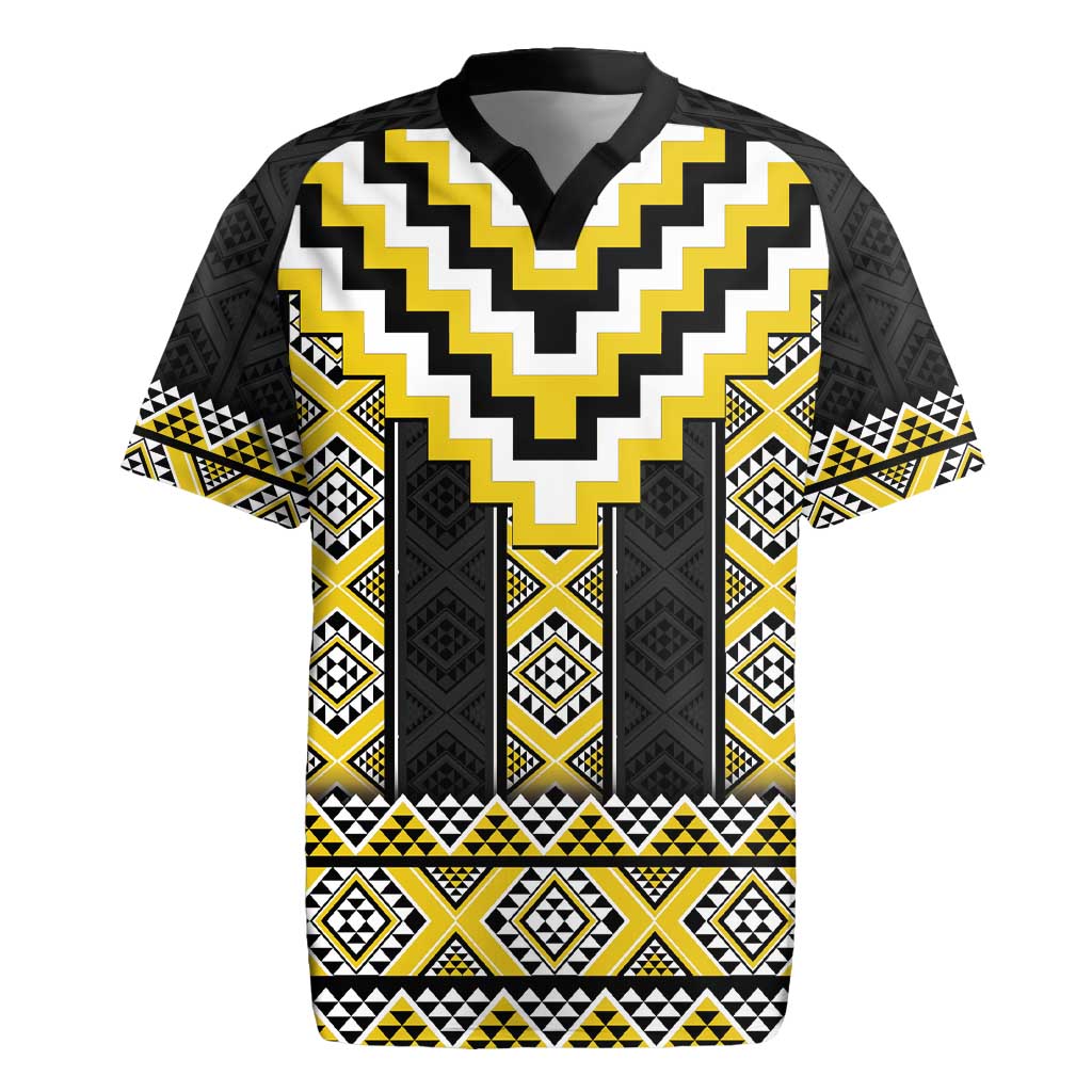 Yellow Taniko Aotearoa Rugby Jersey Niho Taniwha Mix Poutama