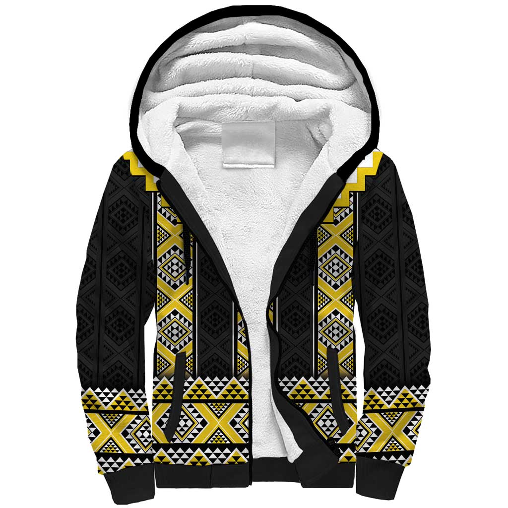 Yellow Taniko Aotearoa Sherpa Hoodie Niho Taniwha Mix Poutama