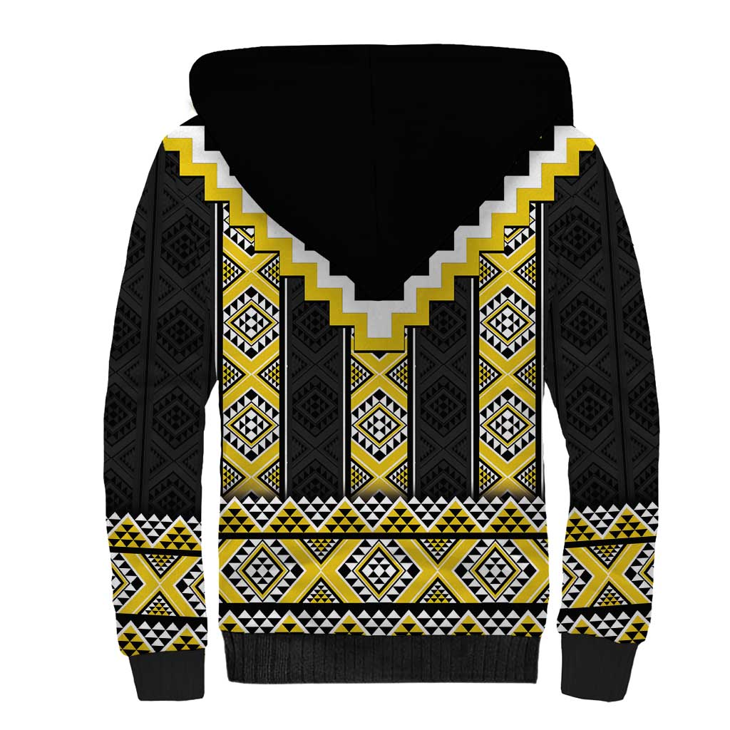 Yellow Taniko Aotearoa Sherpa Hoodie Niho Taniwha Mix Poutama