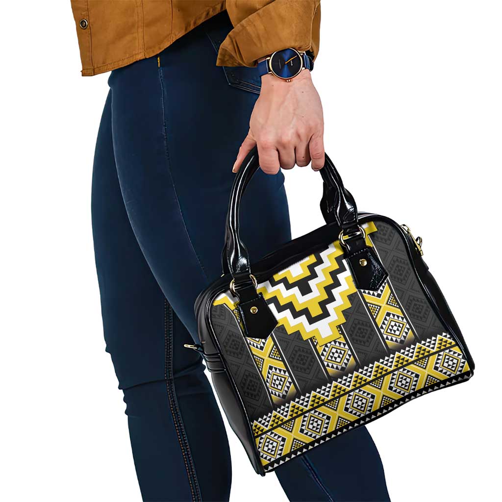 Yellow Taniko Aotearoa Shoulder Handbag Niho Taniwha Mix Poutama