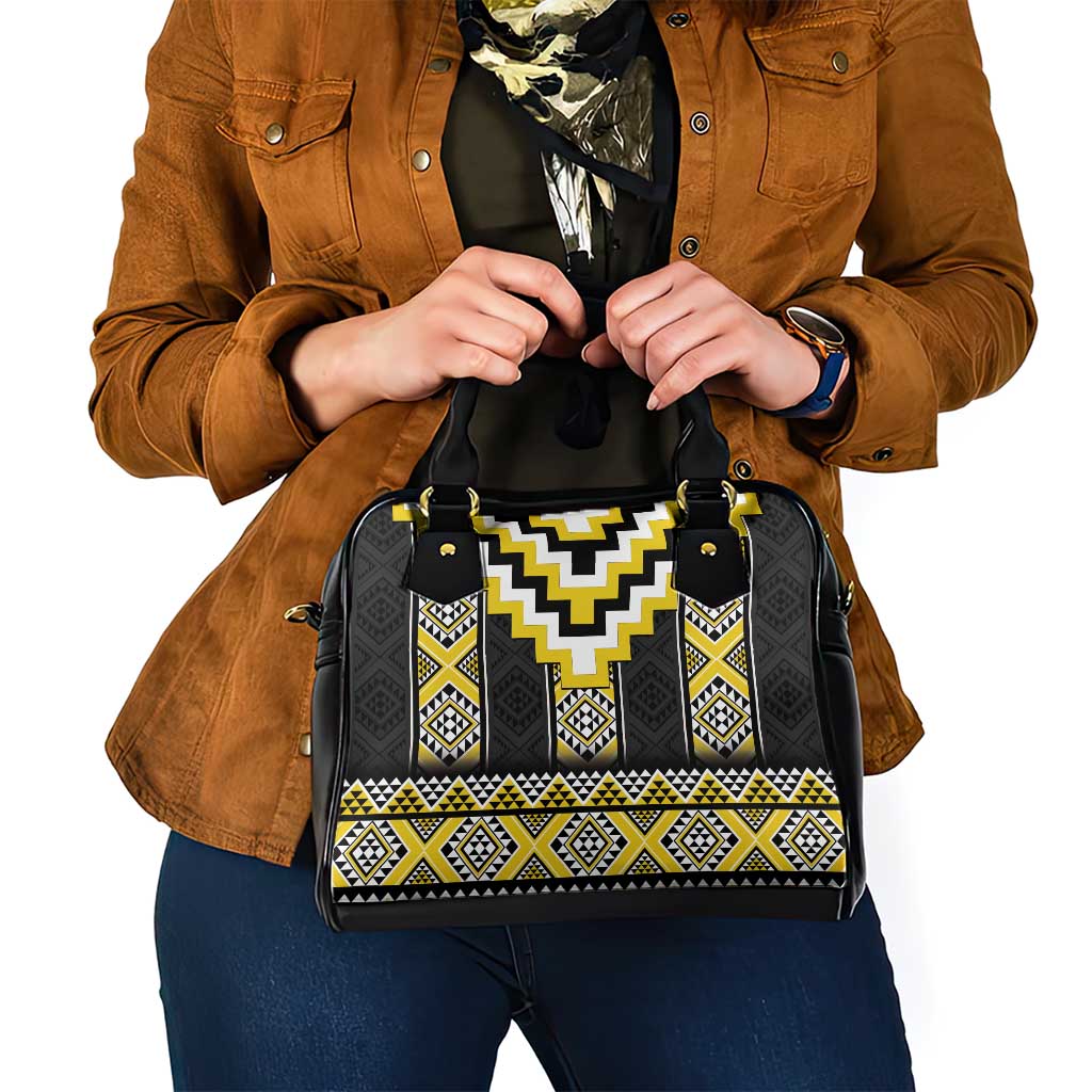 Yellow Taniko Aotearoa Shoulder Handbag Niho Taniwha Mix Poutama