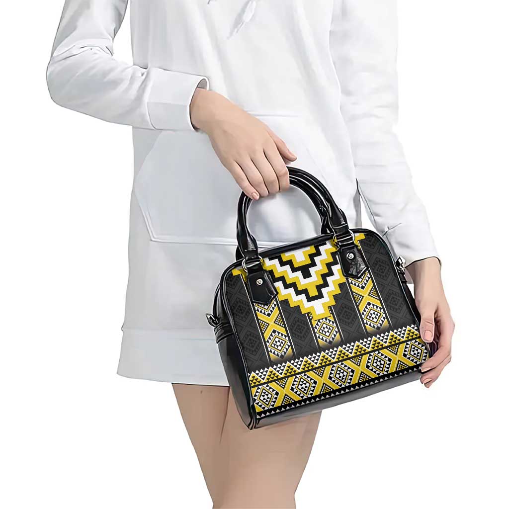 Yellow Taniko Aotearoa Shoulder Handbag Niho Taniwha Mix Poutama