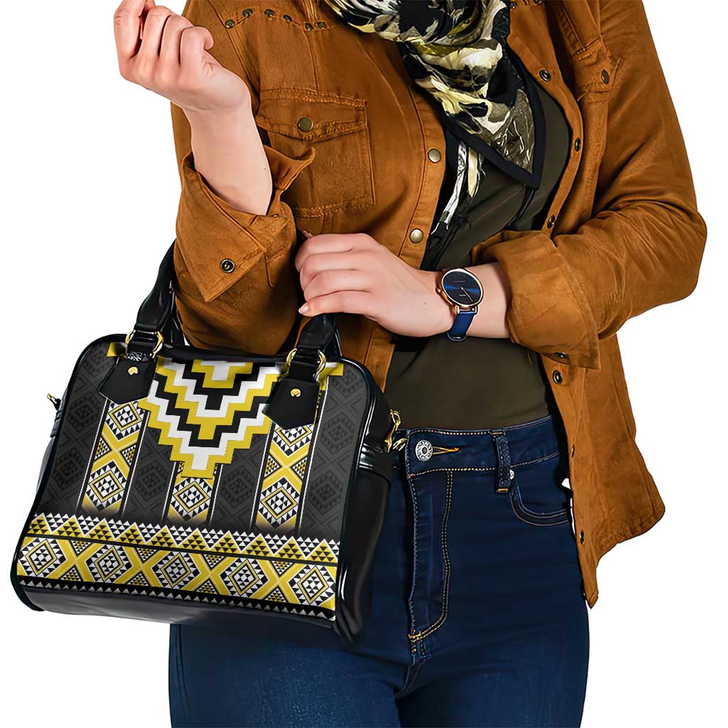 Yellow Taniko Aotearoa Shoulder Handbag Niho Taniwha Mix Poutama