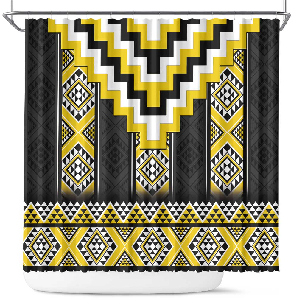 Yellow Taniko Aotearoa Shower Curtain Niho Taniwha Mix Poutama