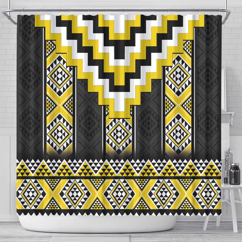 Yellow Taniko Aotearoa Shower Curtain Niho Taniwha Mix Poutama