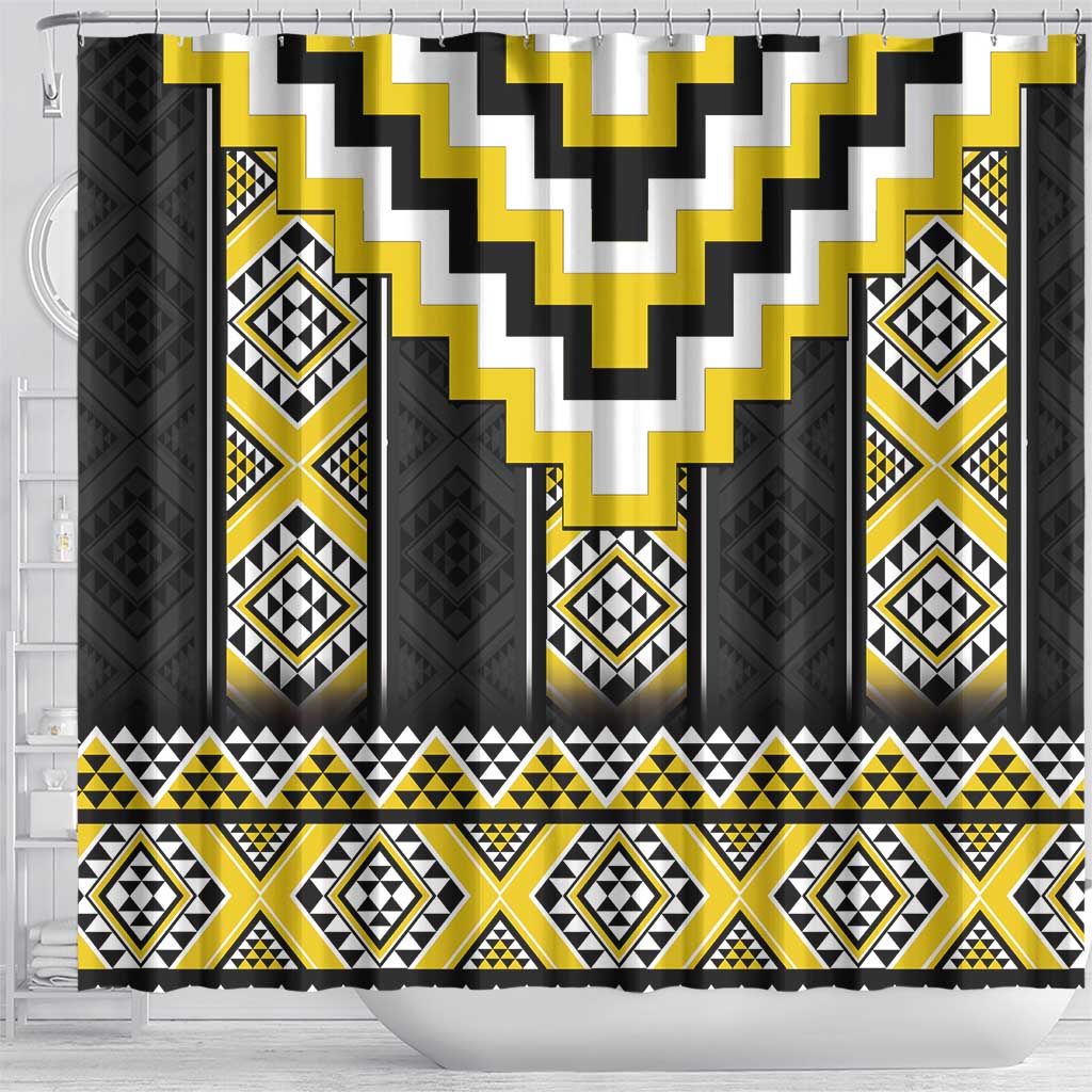 Yellow Taniko Aotearoa Shower Curtain Niho Taniwha Mix Poutama