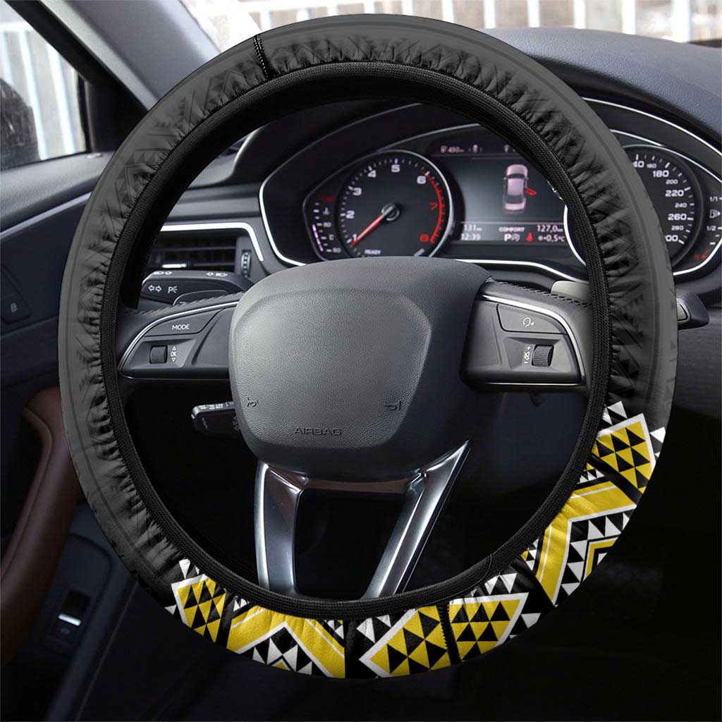 Yellow Taniko Aotearoa Steering Wheel Cover Niho Taniwha Mix Poutama