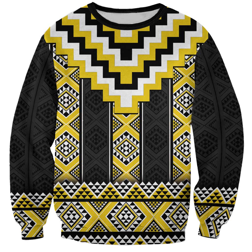 Yellow Taniko Aotearoa Sweatshirt Niho Taniwha Mix Poutama