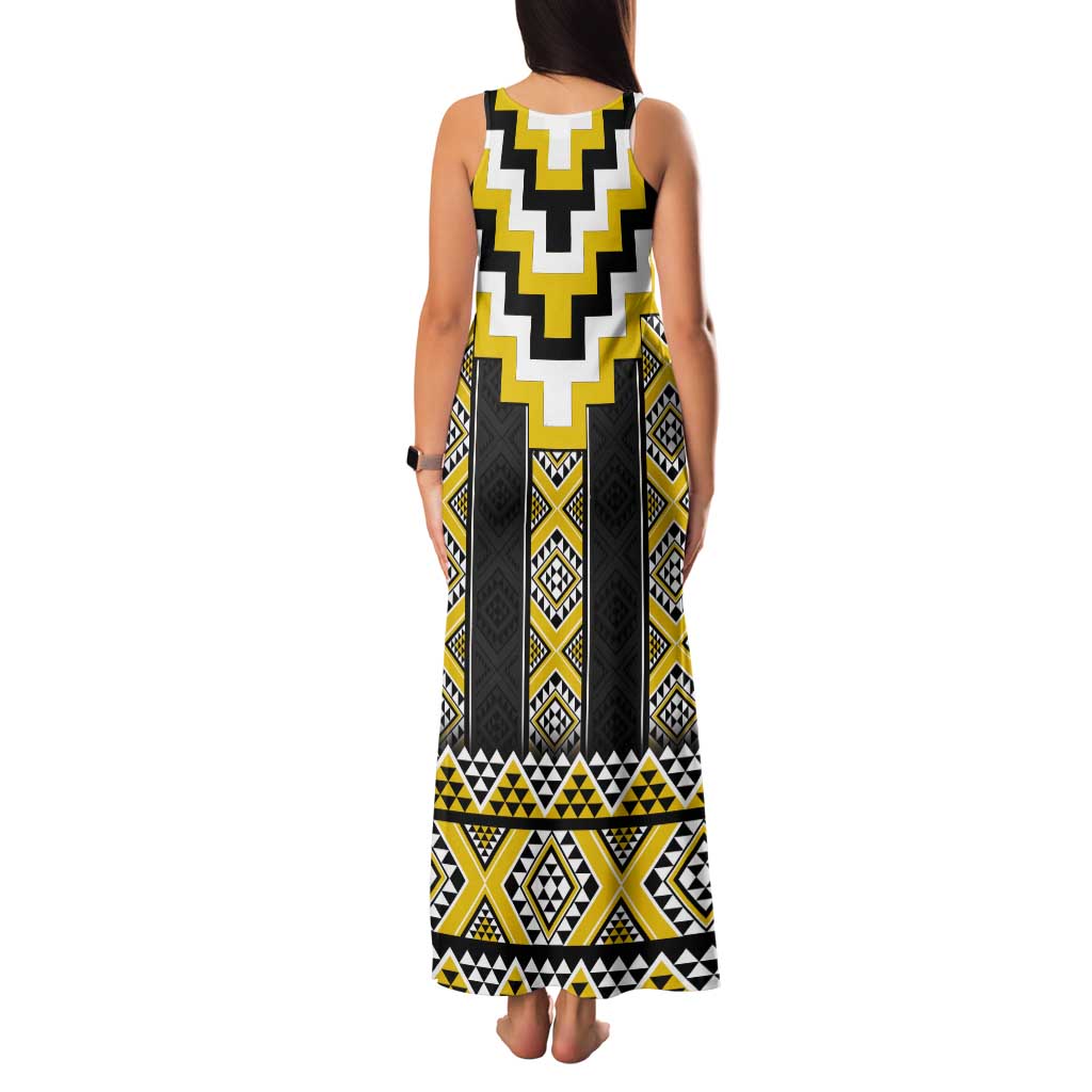 Yellow Taniko Aotearoa Tank Maxi Dress Niho Taniwha Mix Poutama