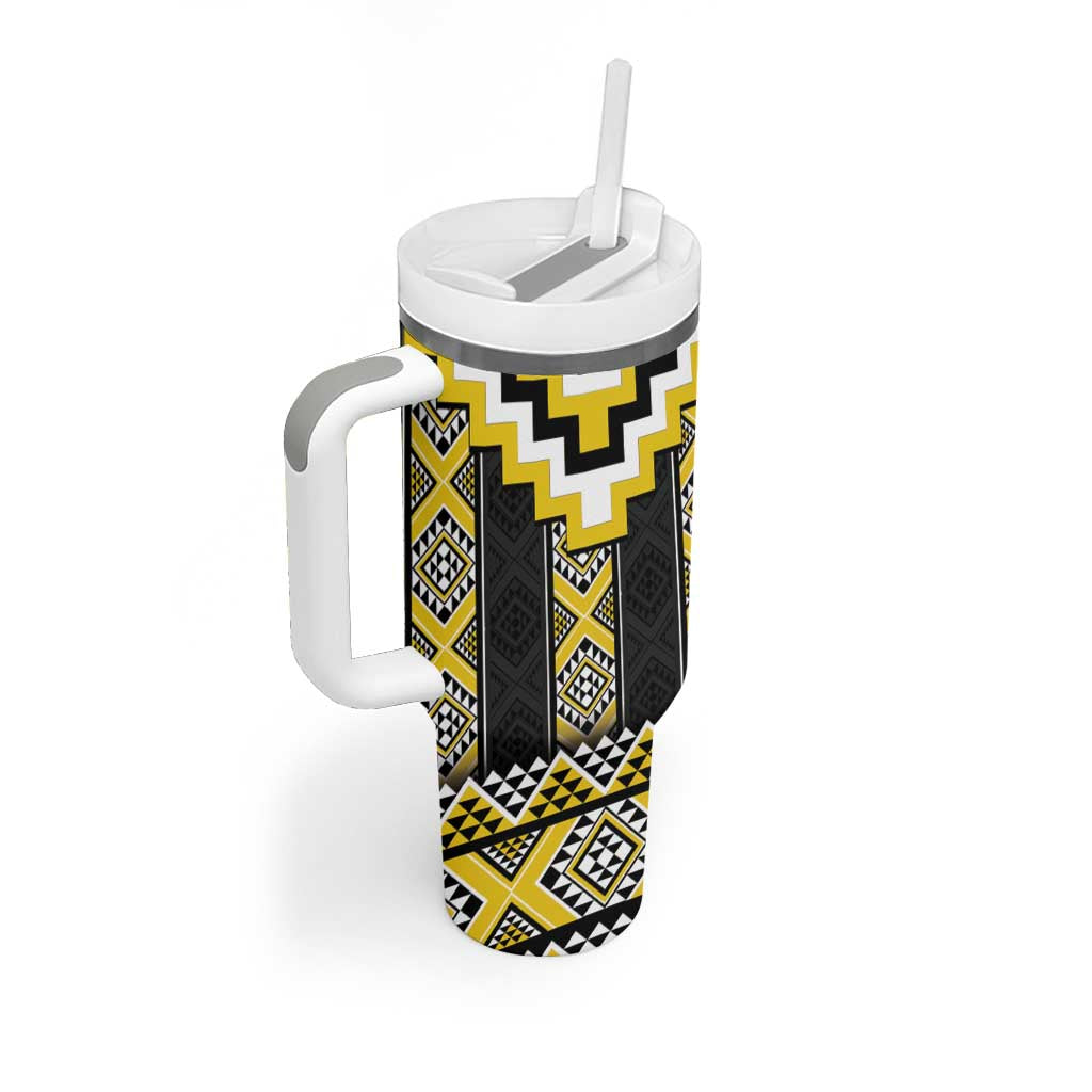 Yellow Taniko Aotearoa Tumbler With Handle Niho Taniwha Mix Poutama