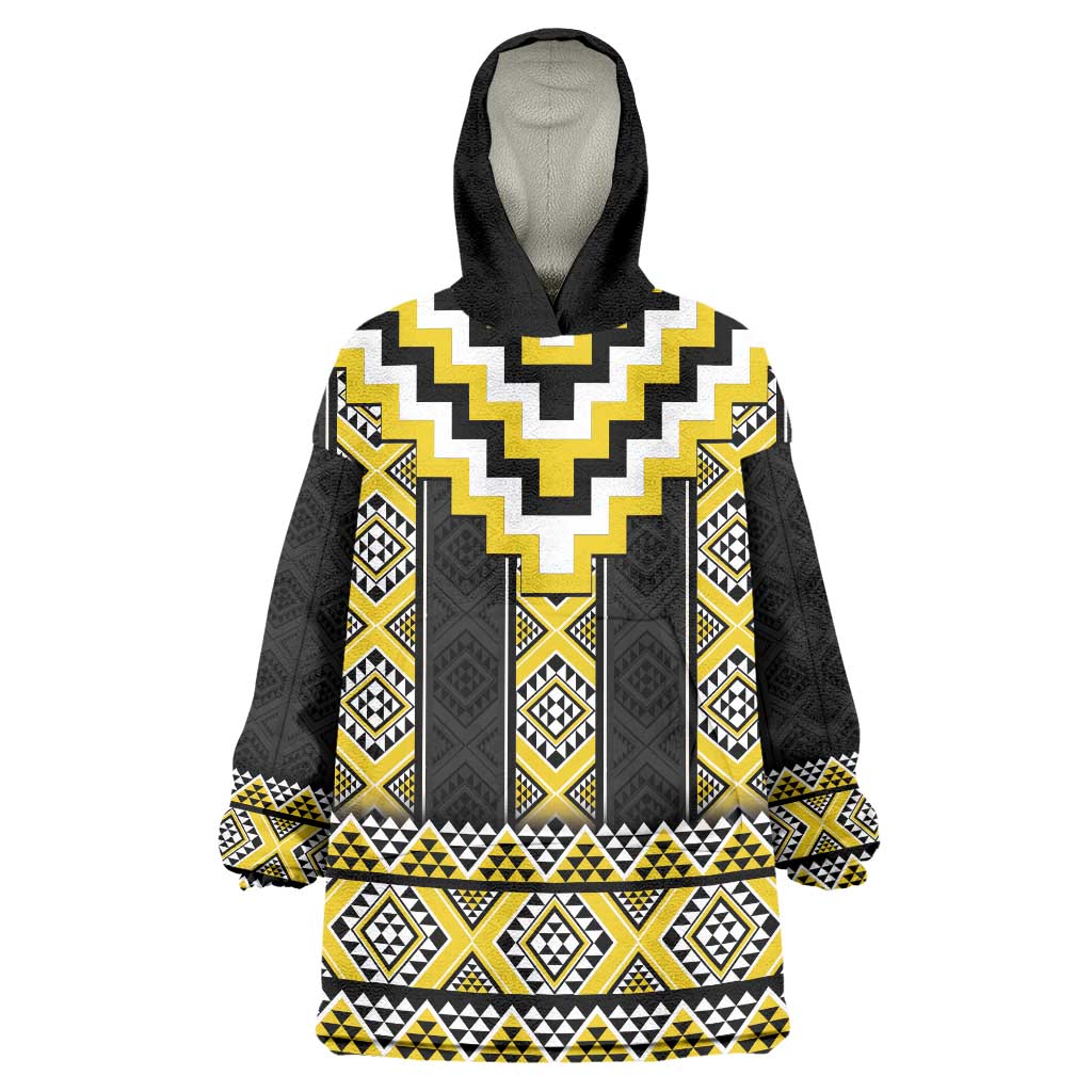 Yellow Taniko Aotearoa Wearable Blanket Hoodie Niho Taniwha Mix Poutama