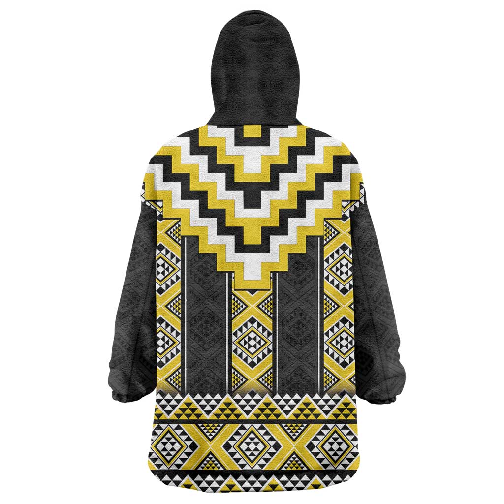 Yellow Taniko Aotearoa Wearable Blanket Hoodie Niho Taniwha Mix Poutama