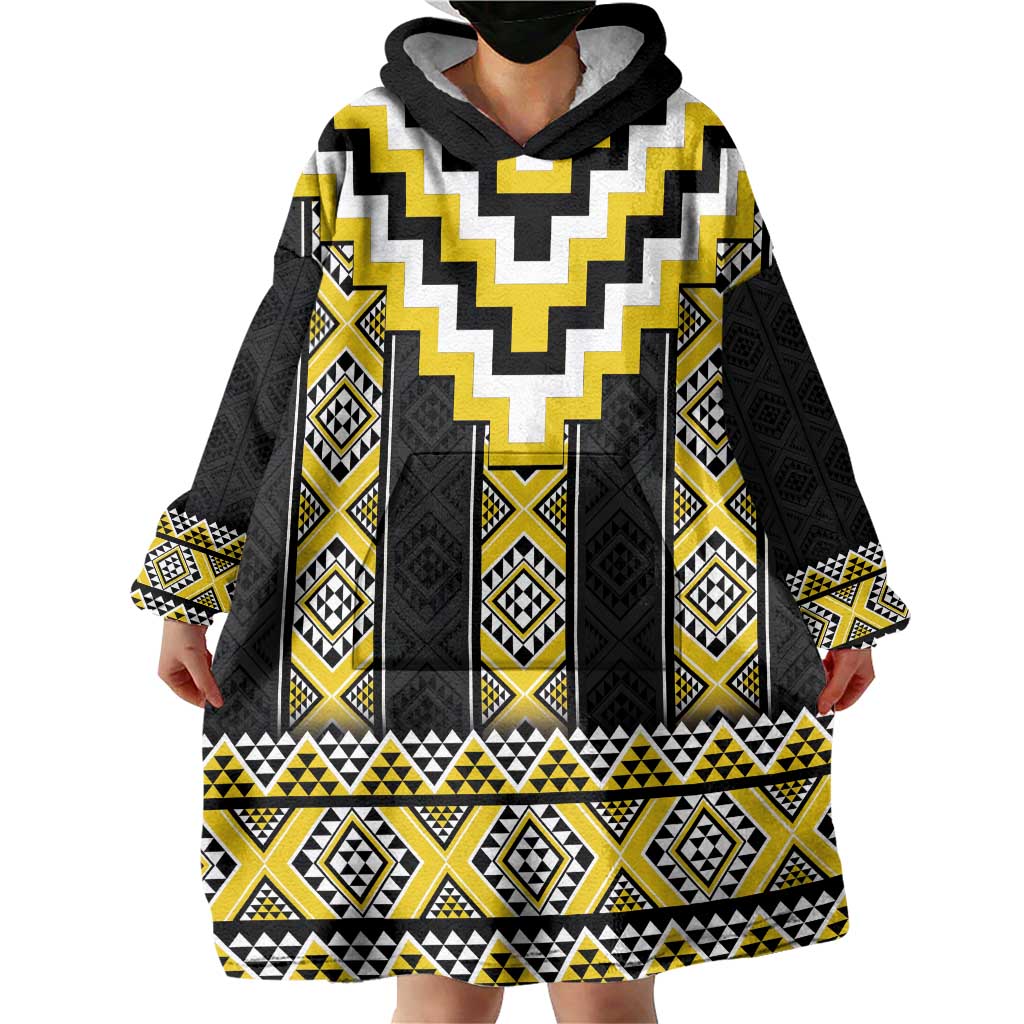 Yellow Taniko Aotearoa Wearable Blanket Hoodie Niho Taniwha Mix Poutama