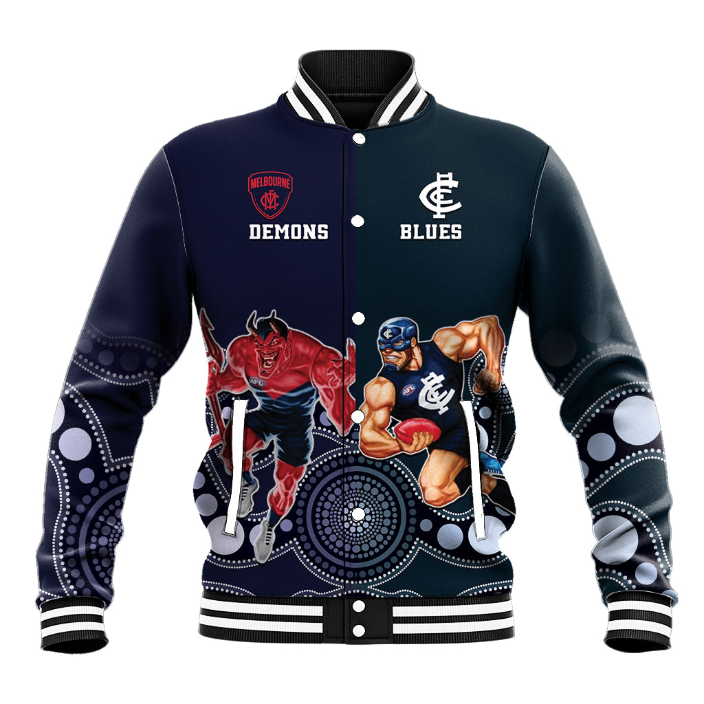 Demons And Blues Football Baseball Jacket Melbourne And Calrton Mascots Aboriginal Art