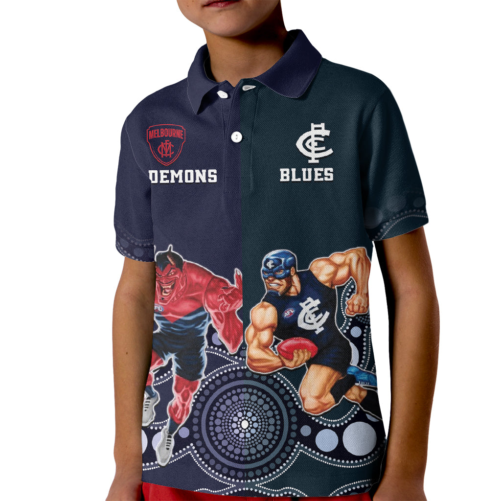 Demons And Blues Football Kid Polo Shirt Melbourne And Calrton Mascots Aboriginal Art