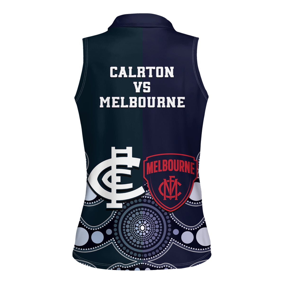 Demons And Blues Football Women Sleeveless Polo Shirt Melbourne And Calrton Mascots Aboriginal Art