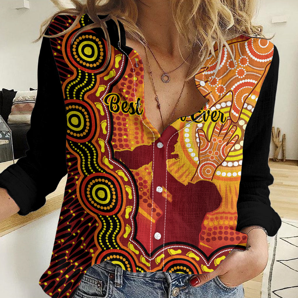 Australia Father Day Women Casual Shirt Aussie Best Dad Ever Indigenous Hand Art LT14