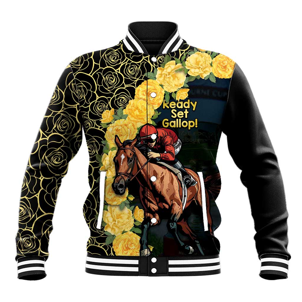 Melbourne Horse Racing Baseball Jacket Yellow Roses - Ready Set Gallop!