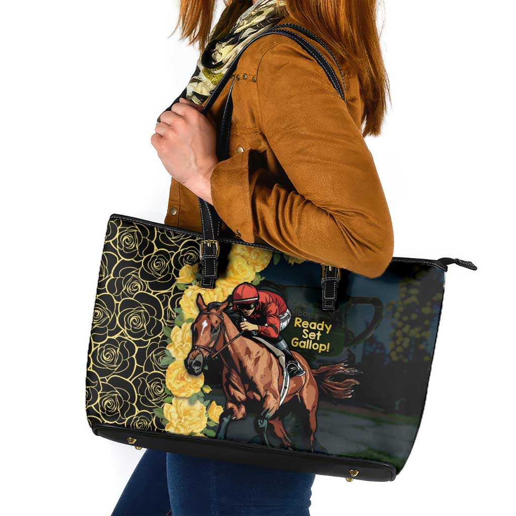 Melbourne Horse Racing Leather Tote Bag Yellow Roses - Ready Set Gallop!