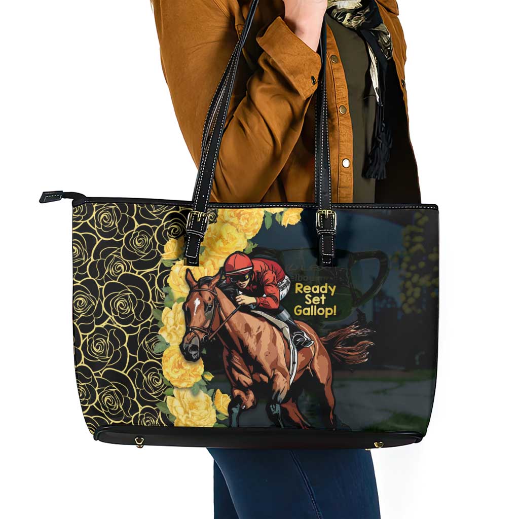 Melbourne Horse Racing Leather Tote Bag Yellow Roses - Ready Set Gallop!