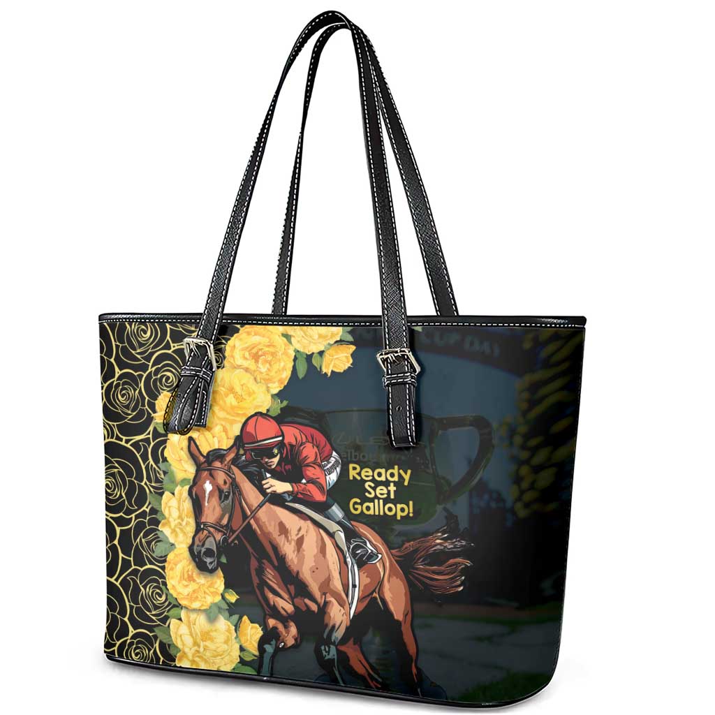 Melbourne Horse Racing Leather Tote Bag Yellow Roses - Ready Set Gallop!