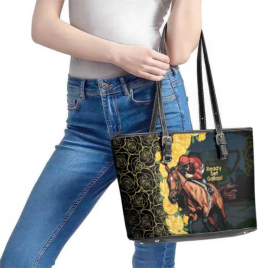 Melbourne Horse Racing Leather Tote Bag Yellow Roses - Ready Set Gallop!