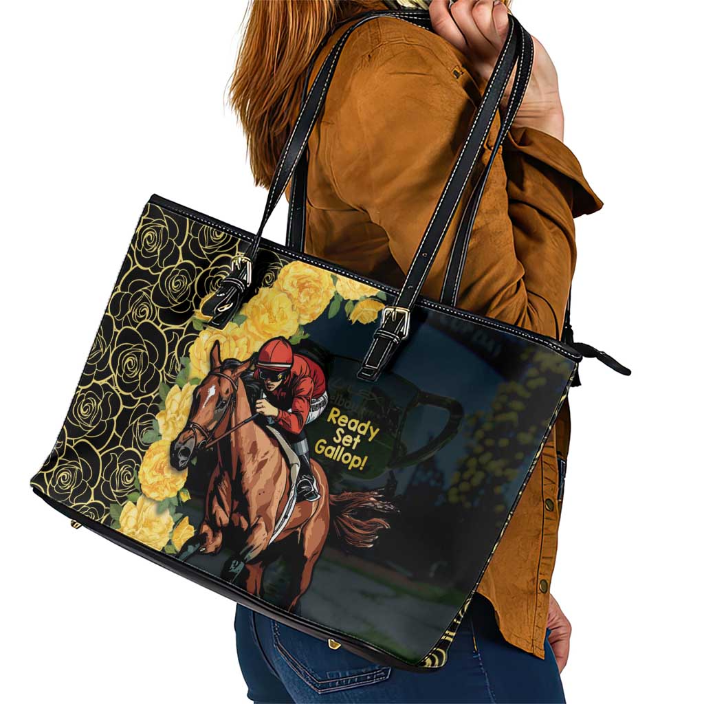 Melbourne Horse Racing Leather Tote Bag Yellow Roses - Ready Set Gallop!