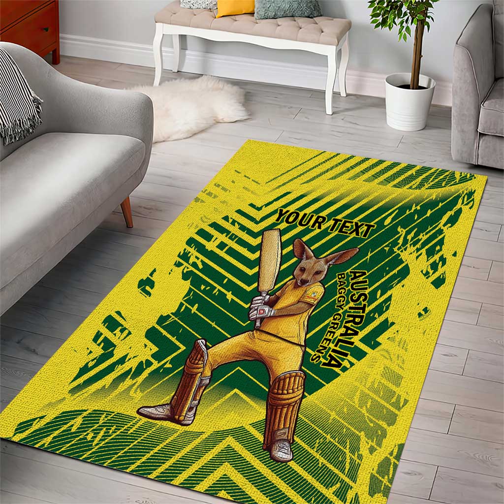 Custom Australia Cricket Area Rug Aussie Baggy Greens - Kangaroo Mascot Style