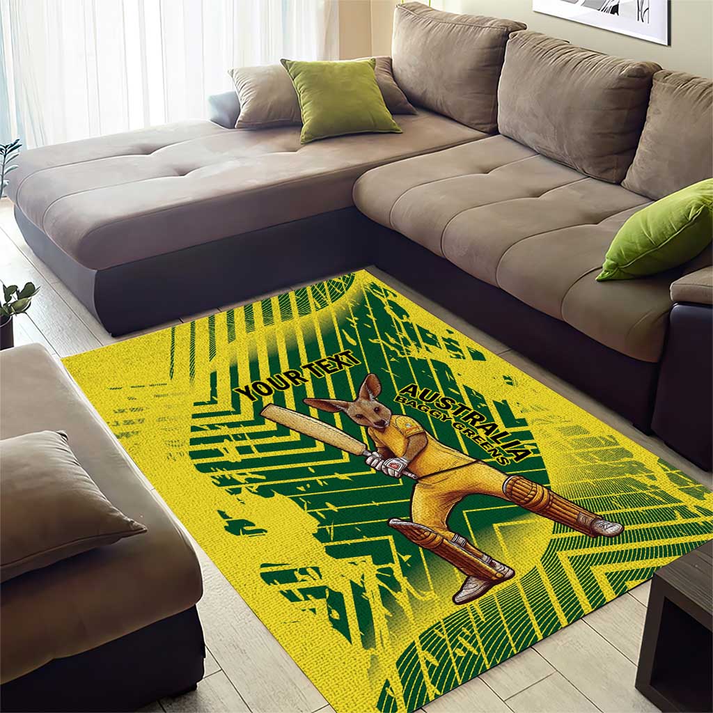 Custom Australia Cricket Area Rug Aussie Baggy Greens - Kangaroo Mascot Style