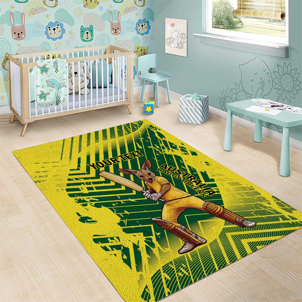 Custom Australia Cricket Area Rug Aussie Baggy Greens - Kangaroo Mascot Style