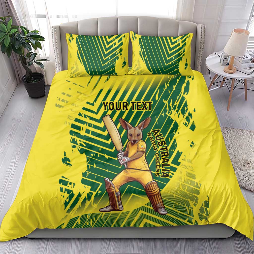 Custom Australia Cricket Bedding Set Aussie Baggy Greens - Kangaroo Mascot Style