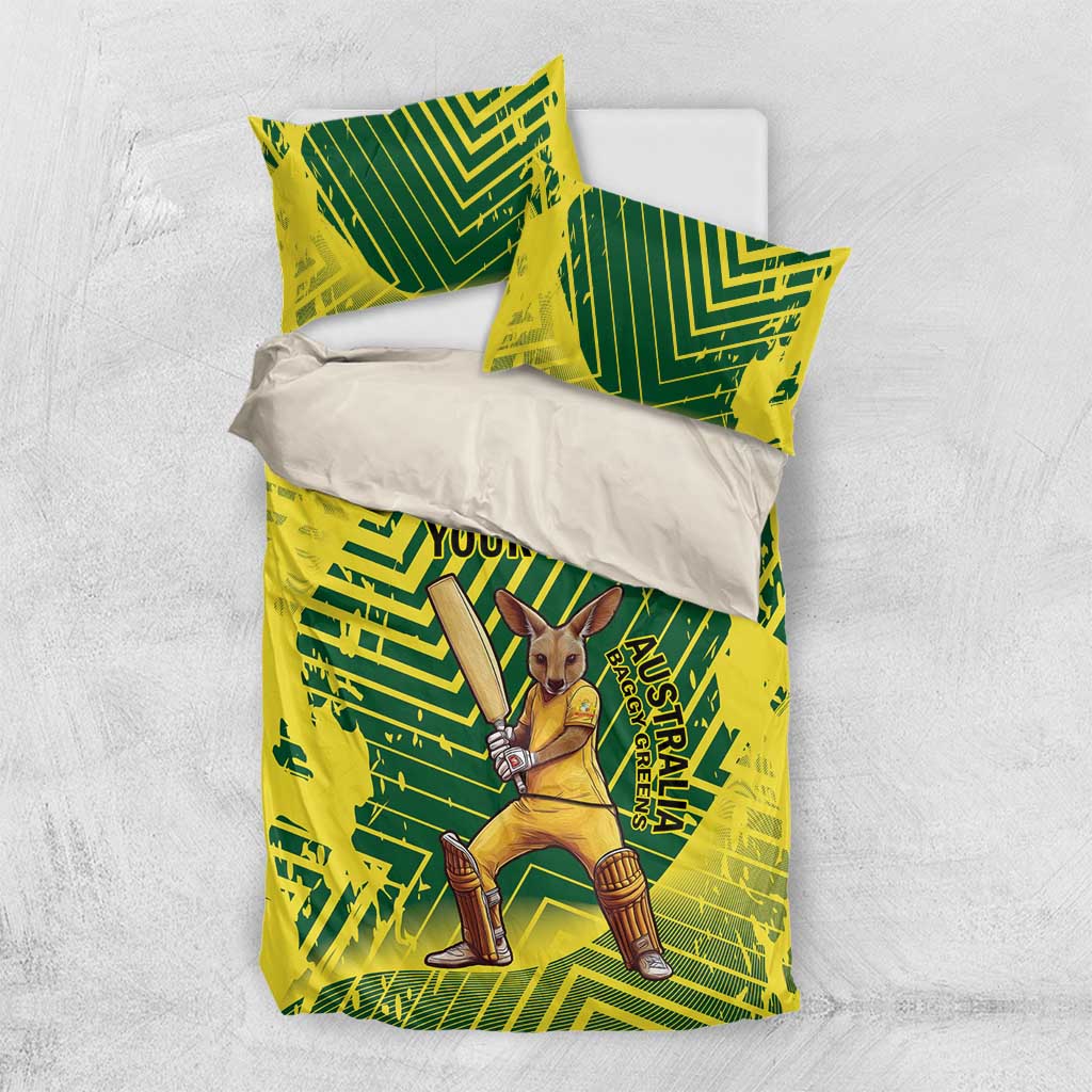 Custom Australia Cricket Bedding Set Aussie Baggy Greens - Kangaroo Mascot Style