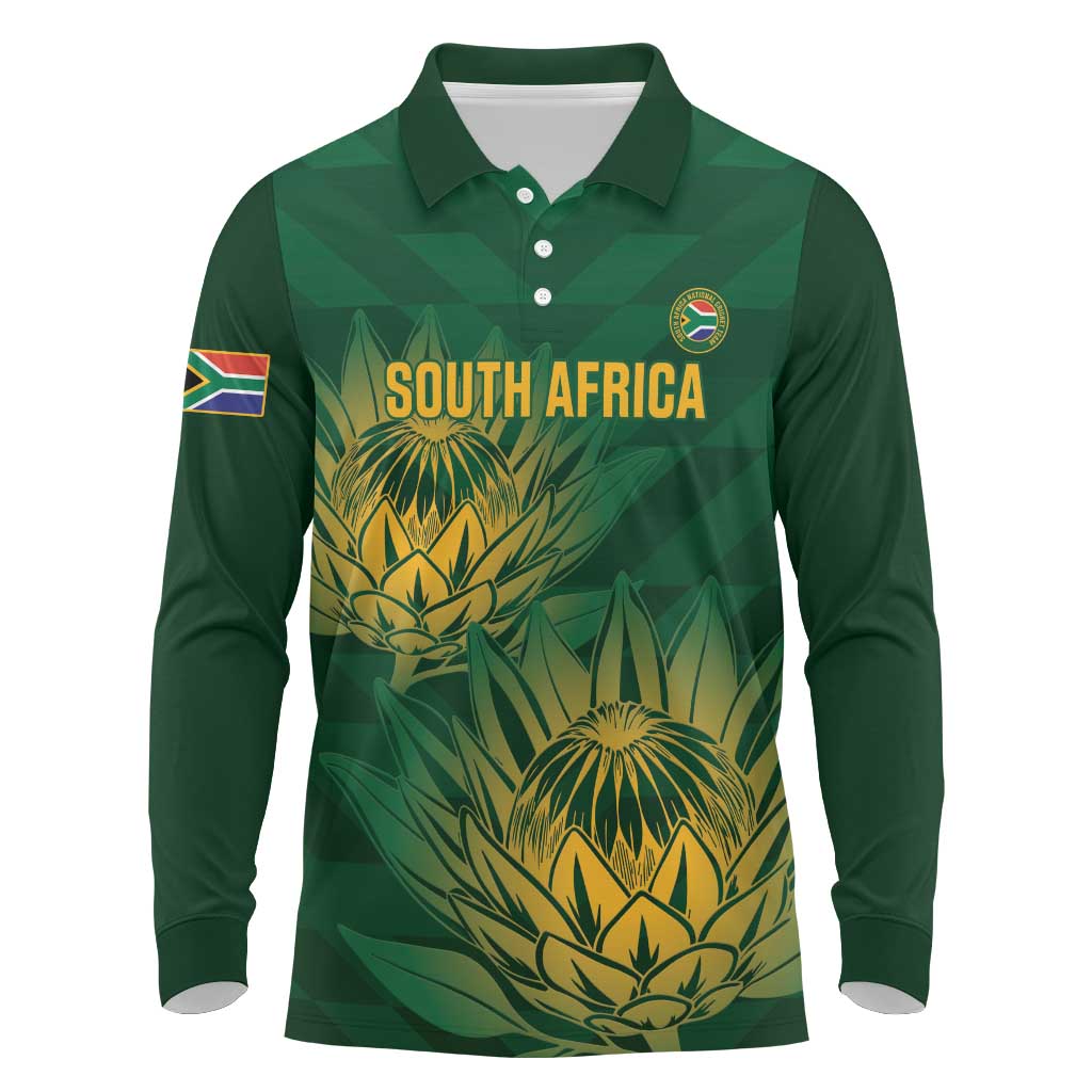 Custom South Africa Cricket Long Sleeve Polo Shirt Go Champions Proteas