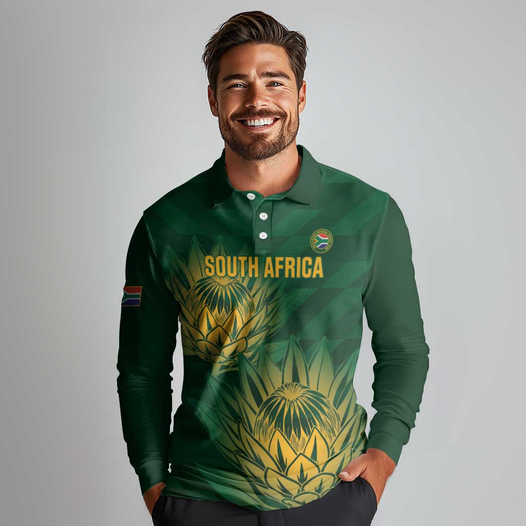 Custom South Africa Cricket Long Sleeve Polo Shirt Go Champions Proteas