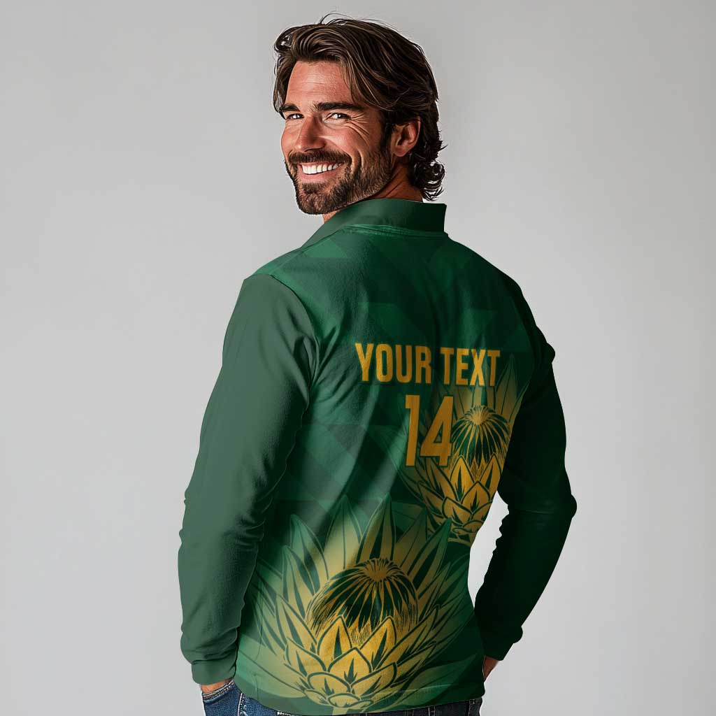 Custom South Africa Cricket Long Sleeve Polo Shirt Go Champions Proteas