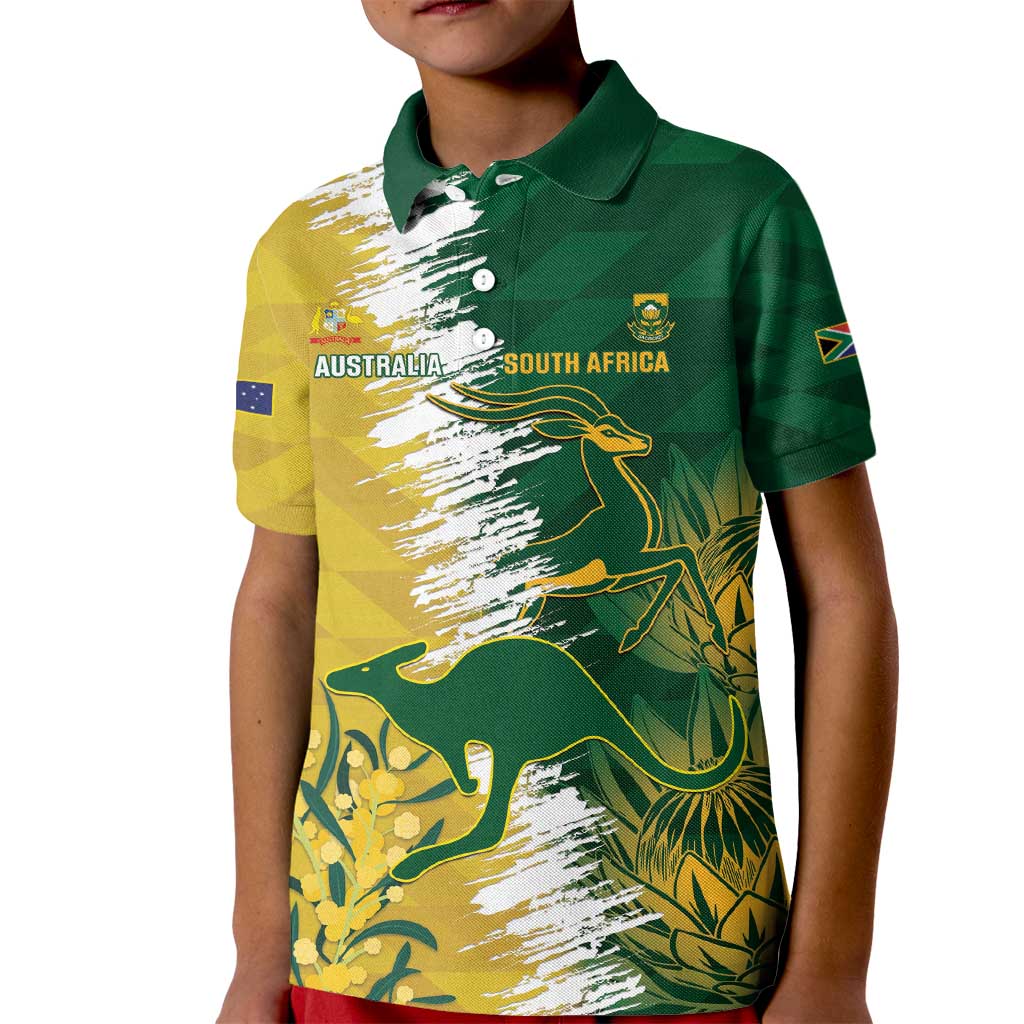 Custom Australia And South Africa Cricket Kid Polo Shirt Aussies Proteas Together